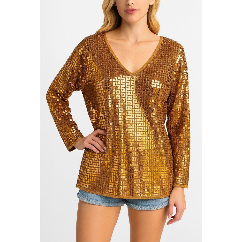 Vintage L. Magnin In Transit Gold Sequin Wool Blouse Oversized P/S